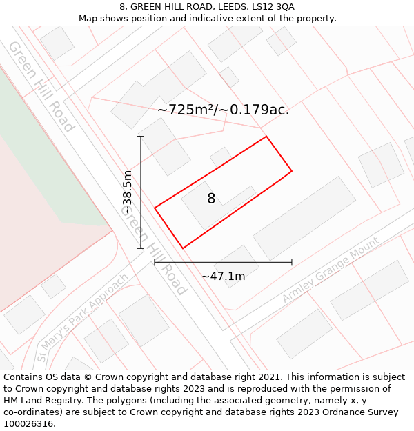 8, GREEN HILL ROAD, LEEDS, LS12 3QA: Plot and title map