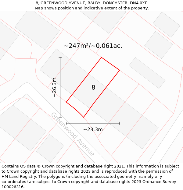 8, GREENWOOD AVENUE, BALBY, DONCASTER, DN4 0XE: Plot and title map