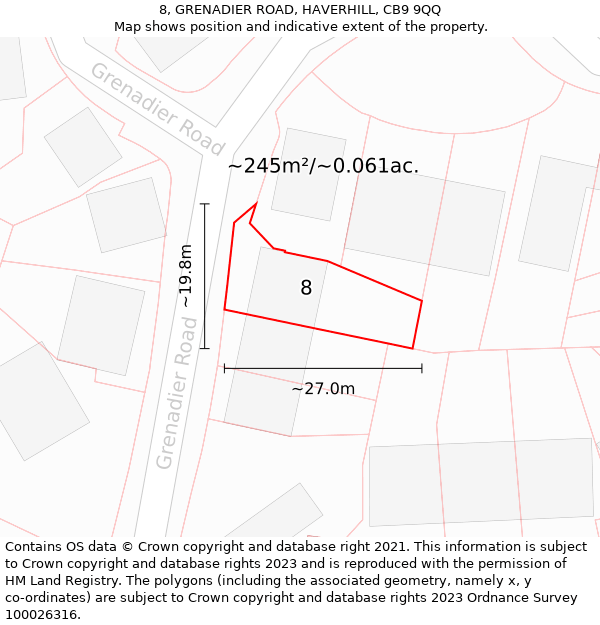 8, GRENADIER ROAD, HAVERHILL, CB9 9QQ: Plot and title map