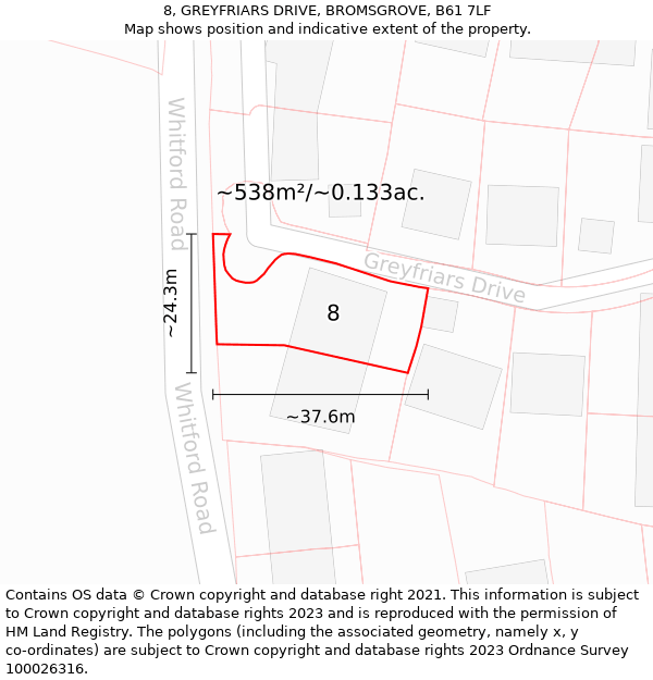 8, GREYFRIARS DRIVE, BROMSGROVE, B61 7LF: Plot and title map