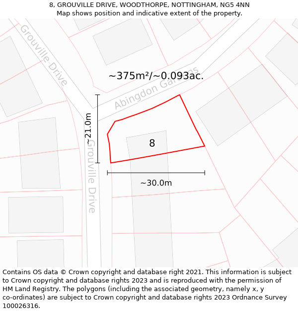 8, GROUVILLE DRIVE, WOODTHORPE, NOTTINGHAM, NG5 4NN: Plot and title map