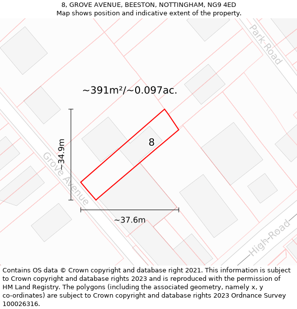 8, GROVE AVENUE, BEESTON, NOTTINGHAM, NG9 4ED: Plot and title map