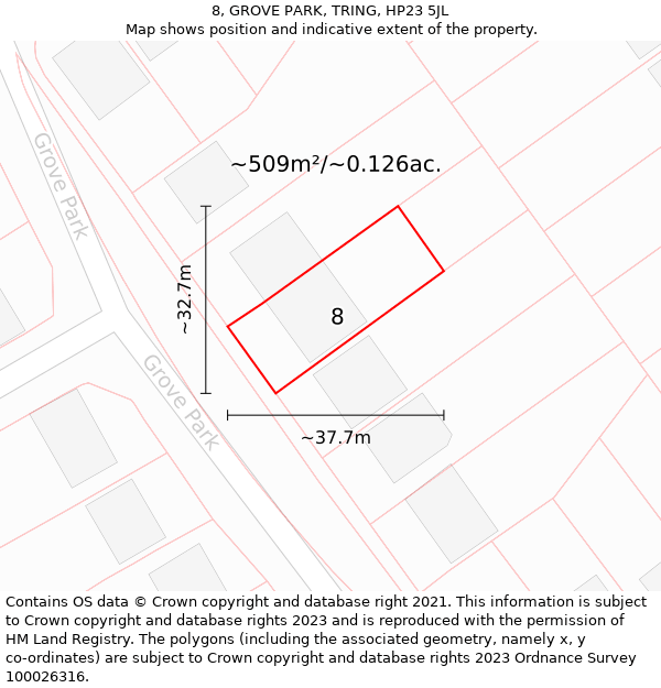 8, GROVE PARK, TRING, HP23 5JL: Plot and title map