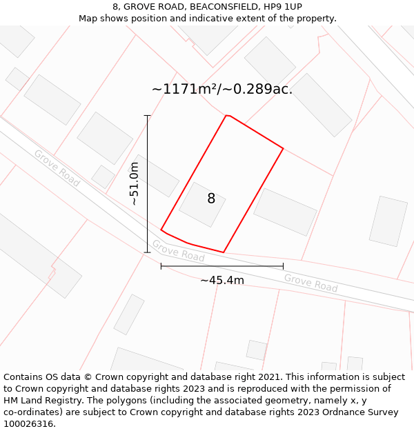 8, GROVE ROAD, BEACONSFIELD, HP9 1UP: Plot and title map