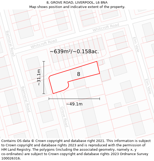 8, GROVE ROAD, LIVERPOOL, L6 8NA: Plot and title map