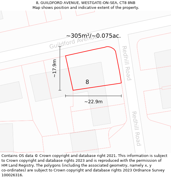 8, GUILDFORD AVENUE, WESTGATE-ON-SEA, CT8 8NB: Plot and title map