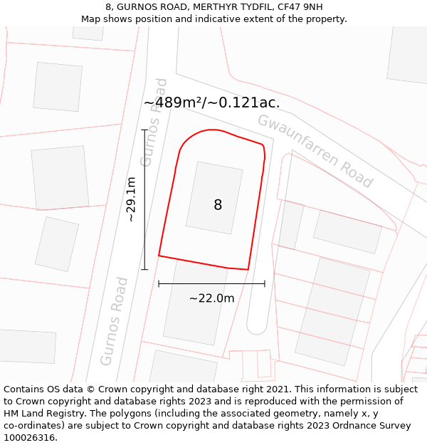 8, GURNOS ROAD, MERTHYR TYDFIL, CF47 9NH: Plot and title map