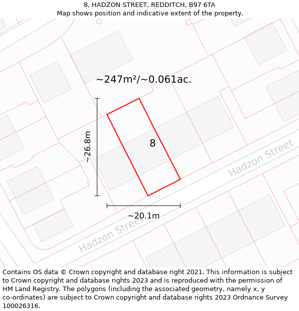 8, HADZON STREET, REDDITCH, B97 6TA: Plot and title map