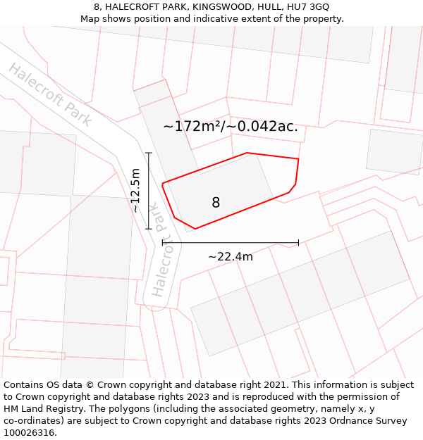 8, HALECROFT PARK, KINGSWOOD, HULL, HU7 3GQ: Plot and title map