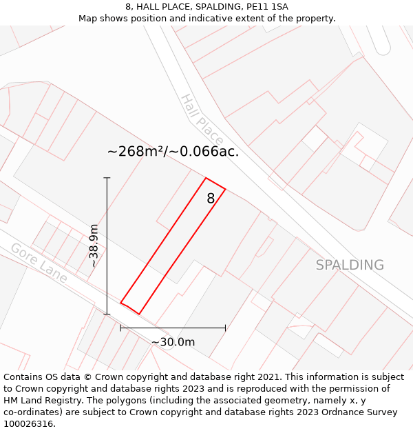 8, HALL PLACE, SPALDING, PE11 1SA: Plot and title map