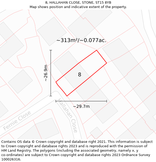 8, HALLAHAN CLOSE, STONE, ST15 8YB: Plot and title map