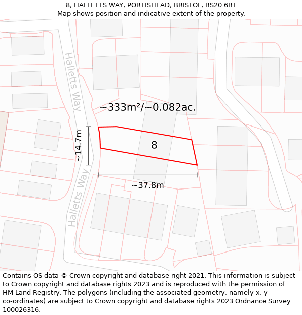 8, HALLETTS WAY, PORTISHEAD, BRISTOL, BS20 6BT: Plot and title map