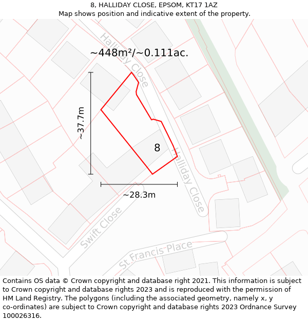 8, HALLIDAY CLOSE, EPSOM, KT17 1AZ: Plot and title map