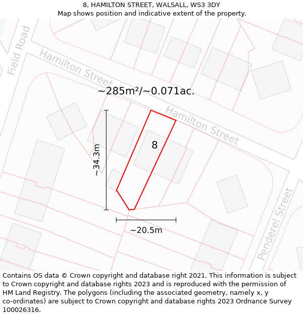 8, HAMILTON STREET, WALSALL, WS3 3DY: Plot and title map