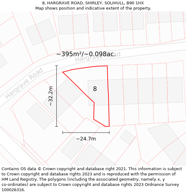 8, HARGRAVE ROAD, SHIRLEY, SOLIHULL, B90 1HX: Plot and title map