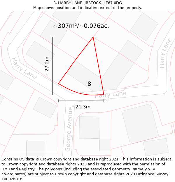 8, HARRY LANE, IBSTOCK, LE67 6DG: Plot and title map