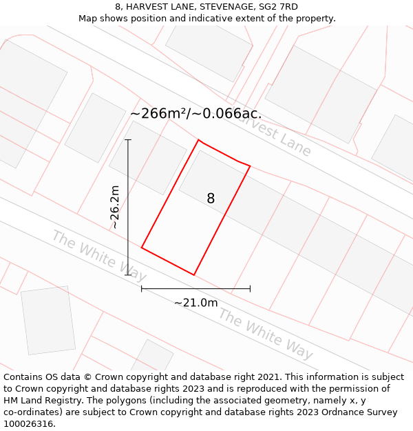 8, HARVEST LANE, STEVENAGE, SG2 7RD: Plot and title map