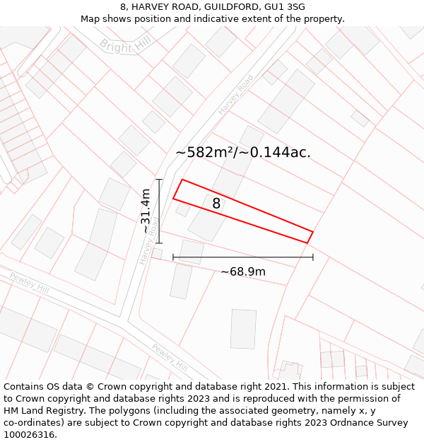 8, HARVEY ROAD, GUILDFORD, GU1 3SG: Plot and title map