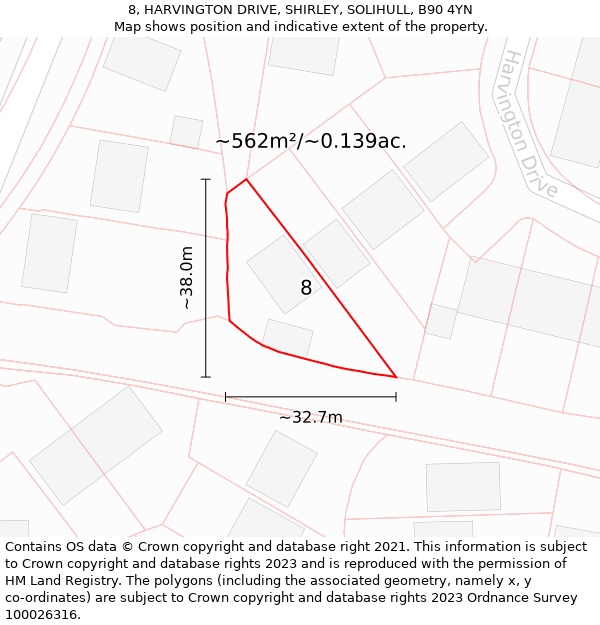 8, HARVINGTON DRIVE, SHIRLEY, SOLIHULL, B90 4YN: Plot and title map