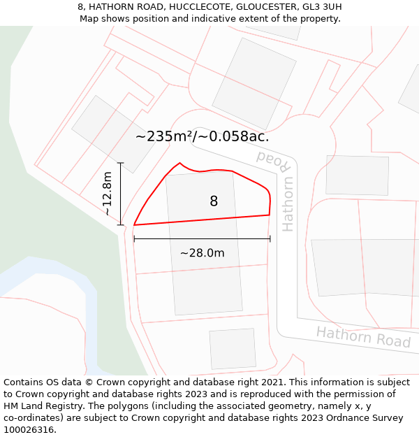 8, HATHORN ROAD, HUCCLECOTE, GLOUCESTER, GL3 3UH: Plot and title map