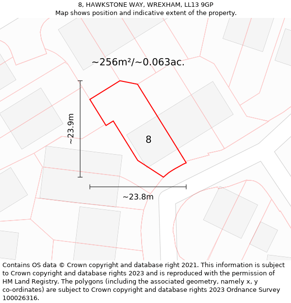 8, HAWKSTONE WAY, WREXHAM, LL13 9GP: Plot and title map