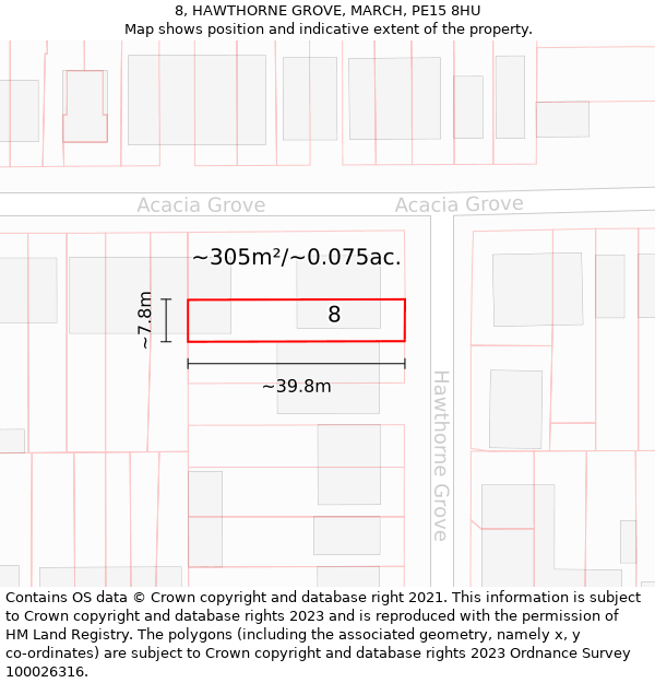 8, HAWTHORNE GROVE, MARCH, PE15 8HU: Plot and title map