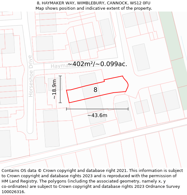 8, HAYMAKER WAY, WIMBLEBURY, CANNOCK, WS12 0FU: Plot and title map