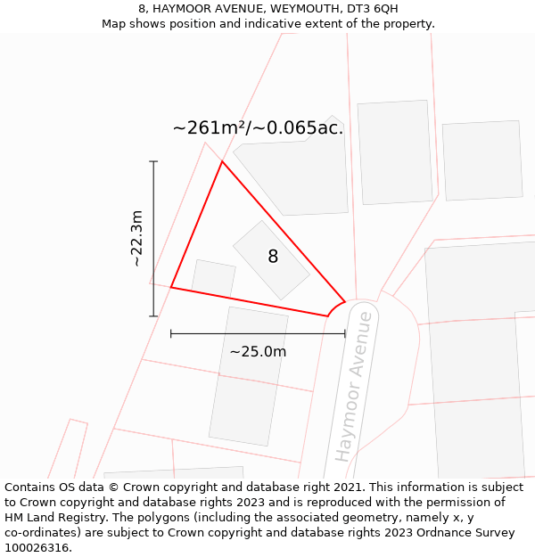 8, HAYMOOR AVENUE, WEYMOUTH, DT3 6QH: Plot and title map