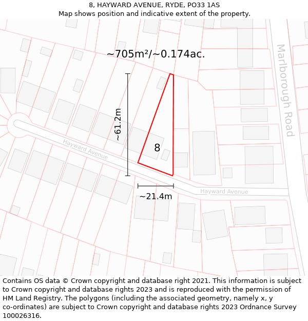 8, HAYWARD AVENUE, RYDE, PO33 1AS: Plot and title map