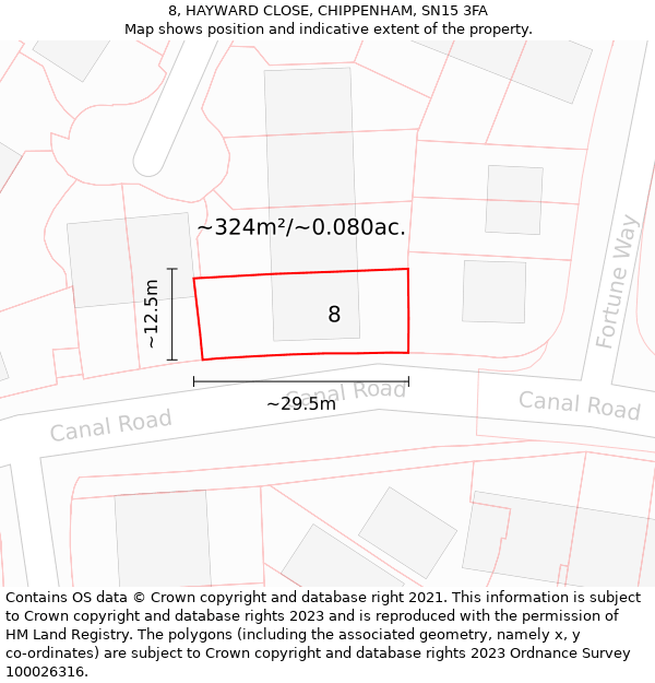 8, HAYWARD CLOSE, CHIPPENHAM, SN15 3FA: Plot and title map