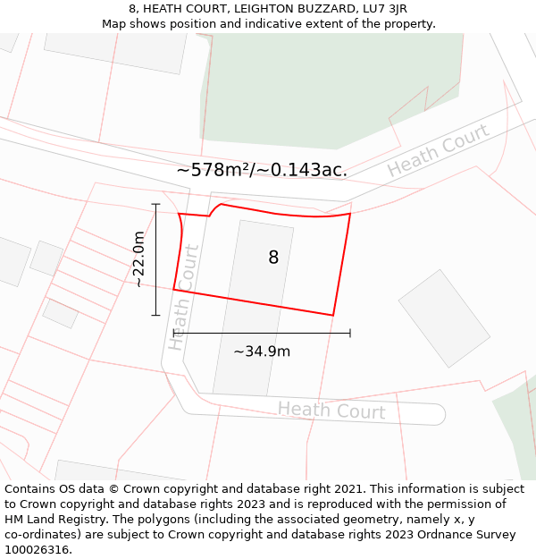 8, HEATH COURT, LEIGHTON BUZZARD, LU7 3JR: Plot and title map