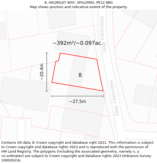 8, HELMSLEY WAY, SPALDING, PE12 6BG: Plot and title map