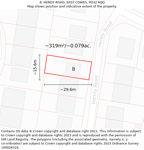 8, HENDY ROAD, EAST COWES, PO32 6QQ: Plot and title map