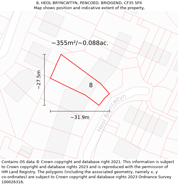 8, HEOL BRYNCWTYN, PENCOED, BRIDGEND, CF35 5PX: Plot and title map