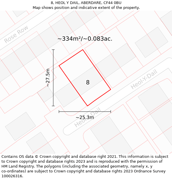 8, HEOL Y DAIL, ABERDARE, CF44 0BU: Plot and title map