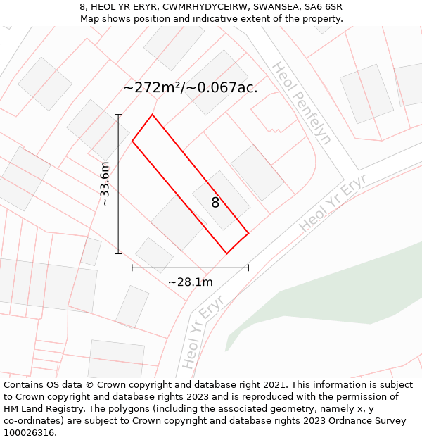 8, HEOL YR ERYR, CWMRHYDYCEIRW, SWANSEA, SA6 6SR: Plot and title map