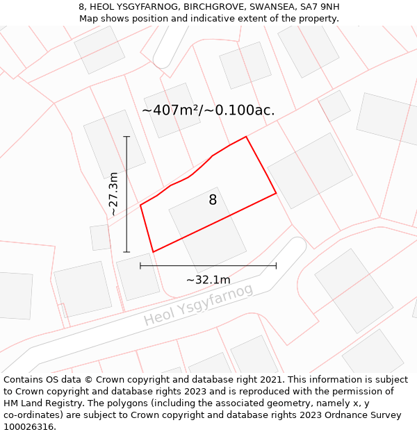 8, HEOL YSGYFARNOG, BIRCHGROVE, SWANSEA, SA7 9NH: Plot and title map