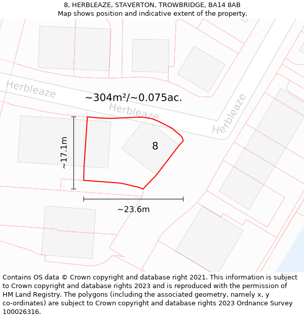 8, HERBLEAZE, STAVERTON, TROWBRIDGE, BA14 8AB: Plot and title map