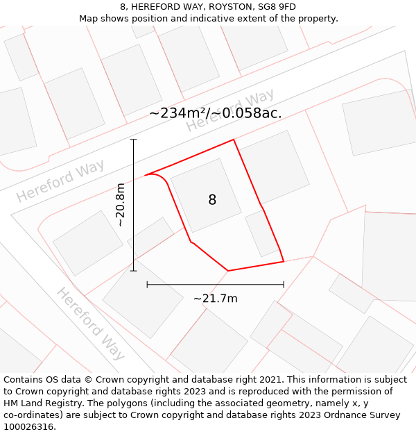 8, HEREFORD WAY, ROYSTON, SG8 9FD: Plot and title map