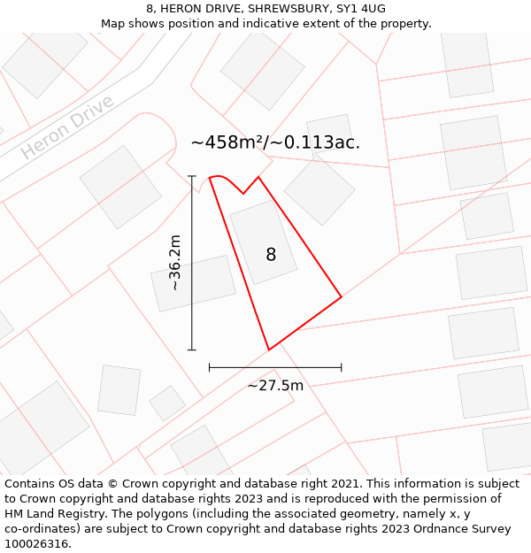 8, HERON DRIVE, SHREWSBURY, SY1 4UG: Plot and title map