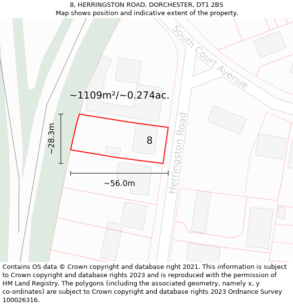 8, HERRINGSTON ROAD, DORCHESTER, DT1 2BS: Plot and title map