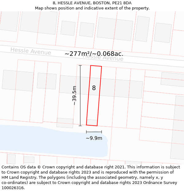 8, HESSLE AVENUE, BOSTON, PE21 8DA: Plot and title map