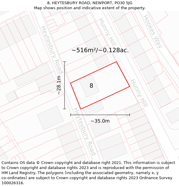 8, HEYTESBURY ROAD, NEWPORT, PO30 5JG: Plot and title map