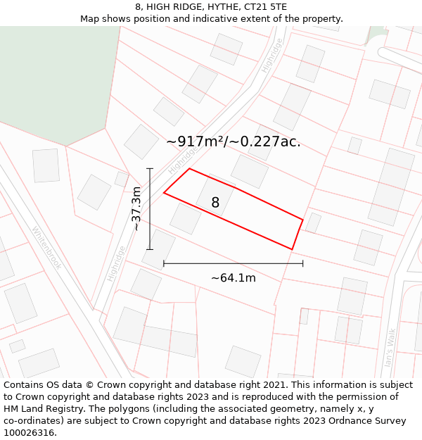 8, HIGH RIDGE, HYTHE, CT21 5TE: Plot and title map