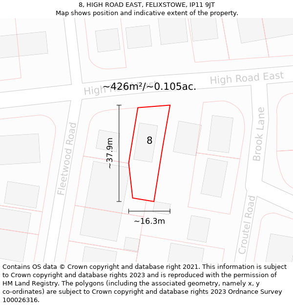 8, HIGH ROAD EAST, FELIXSTOWE, IP11 9JT: Plot and title map