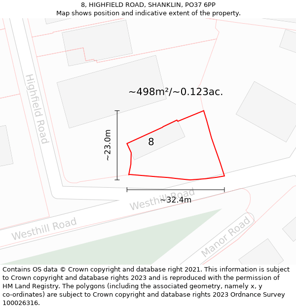 8, HIGHFIELD ROAD, SHANKLIN, PO37 6PP: Plot and title map