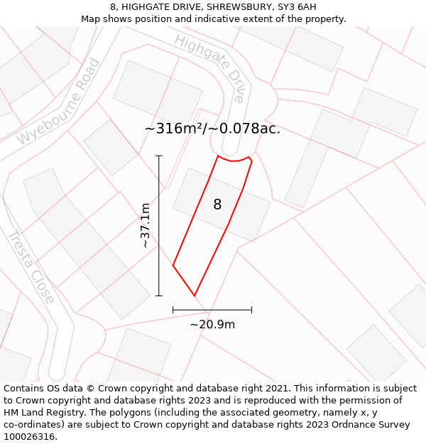 8, HIGHGATE DRIVE, SHREWSBURY, SY3 6AH: Plot and title map