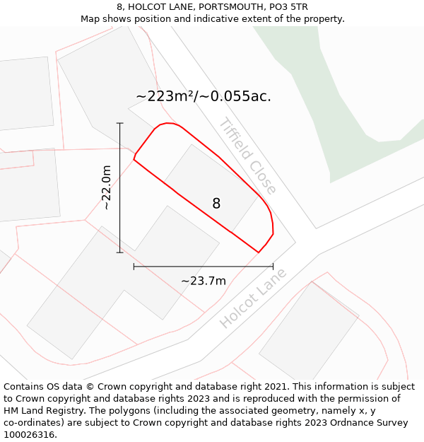 8, HOLCOT LANE, PORTSMOUTH, PO3 5TR: Plot and title map