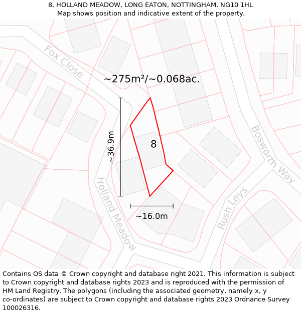 8, HOLLAND MEADOW, LONG EATON, NOTTINGHAM, NG10 1HL: Plot and title map