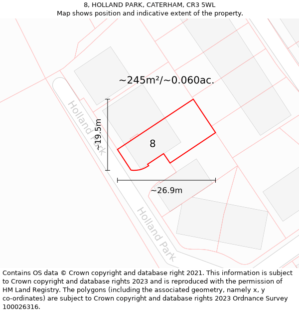 8, HOLLAND PARK, CATERHAM, CR3 5WL: Plot and title map